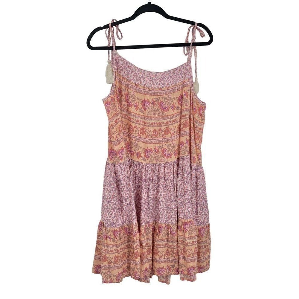 Lucky Brand Festival Boho Oversized Tiered Ruffle Baby Doll Dress Sz L‎ Pink - Picture 8 of 12